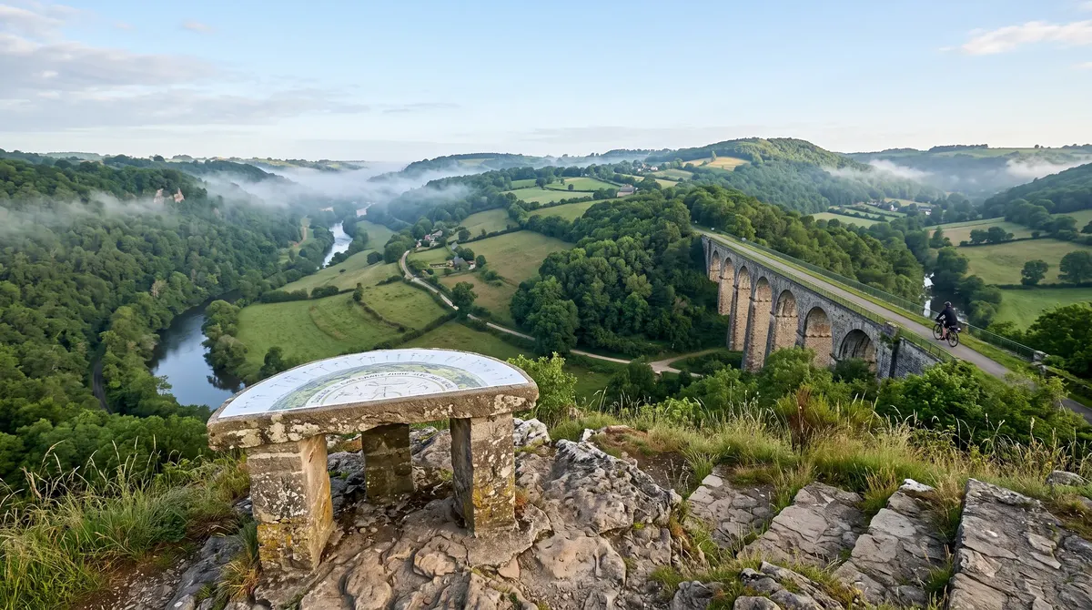 Table d'orientation de la Butte du Vireau dominant la vallée de l'Orne et le viaduc aux neuf arches